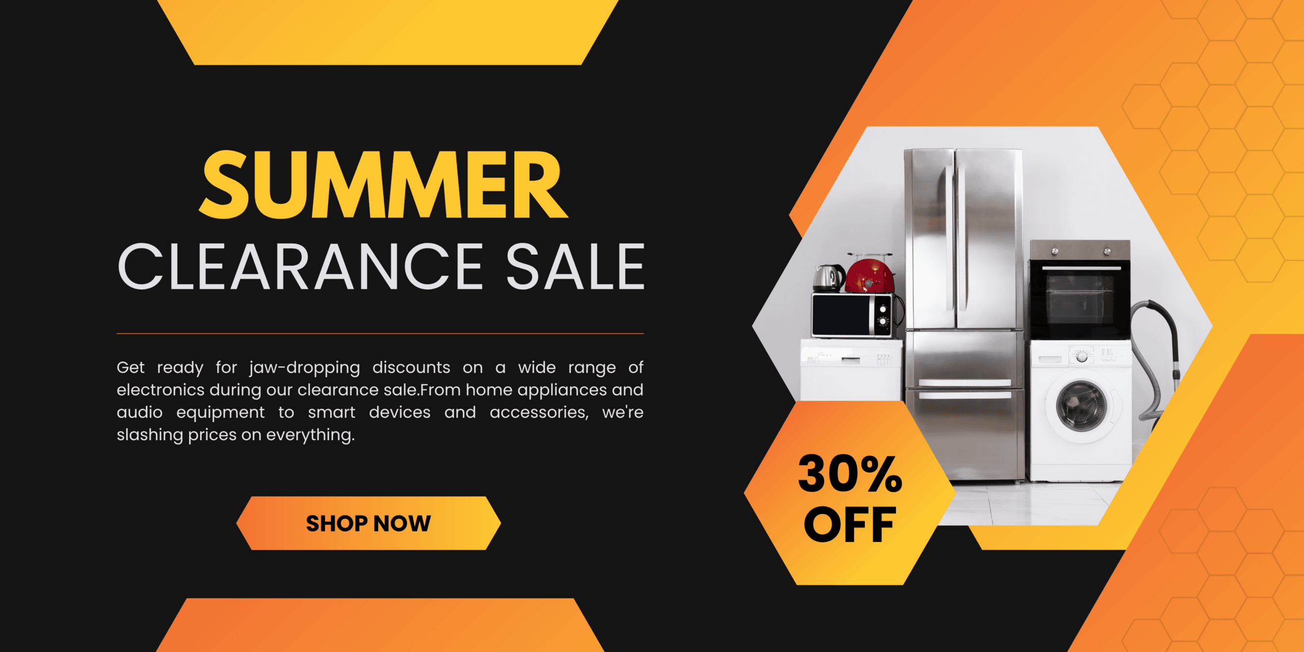 Orange and Black Gradient Electronics Clearance Sale Banner