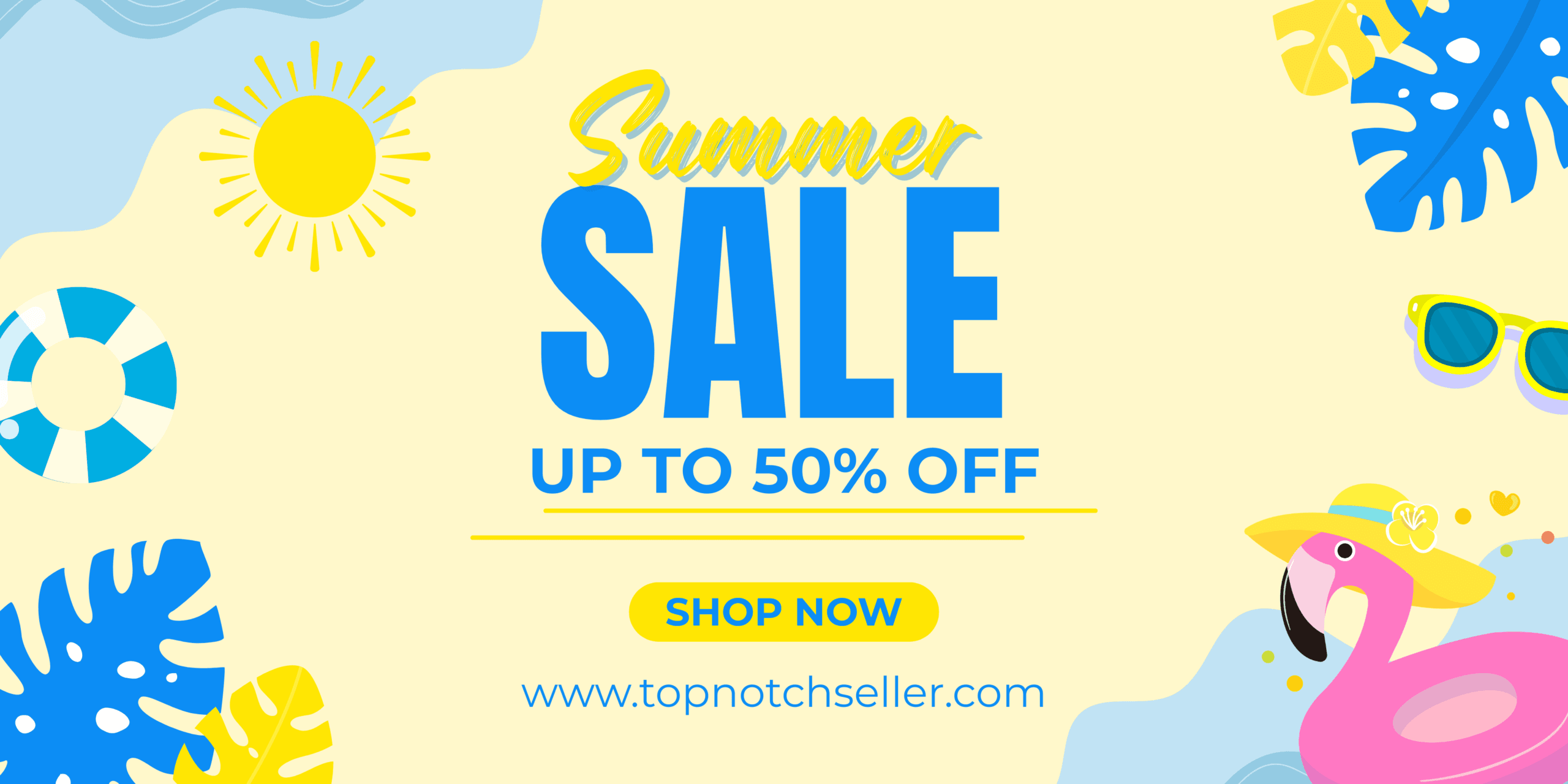 Yellow and Blue Playful Summer Sale Banner Landscape